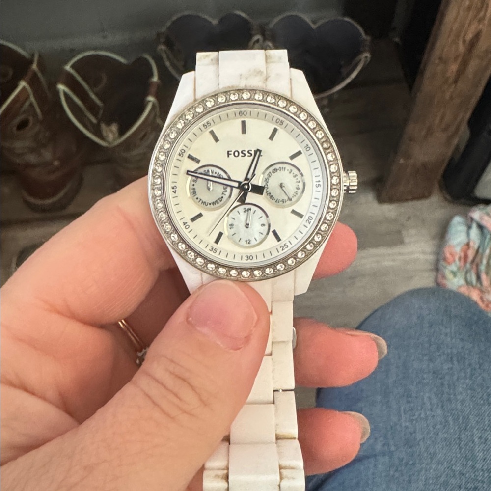 Fossil Ivory Watch with Crystal Detailing